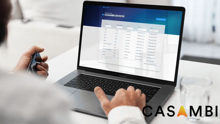 Image of pushfusion interface on a mac book showing some Casambi devices.